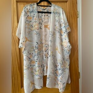 Charlotte Russe Phoenix and Floral Printed Sheer Sheer White Kimono - Size M/L